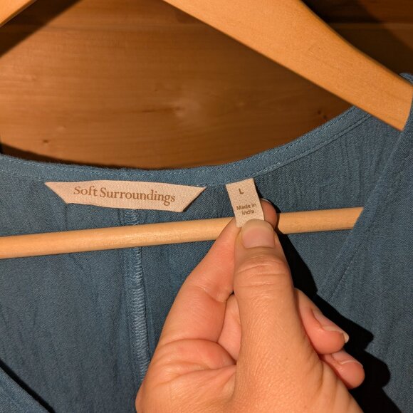 Soft Surroundings Katriane Gauze Maxi Dress Teal Large Crinkle Sleeveless Smock - Picture 8 of 11